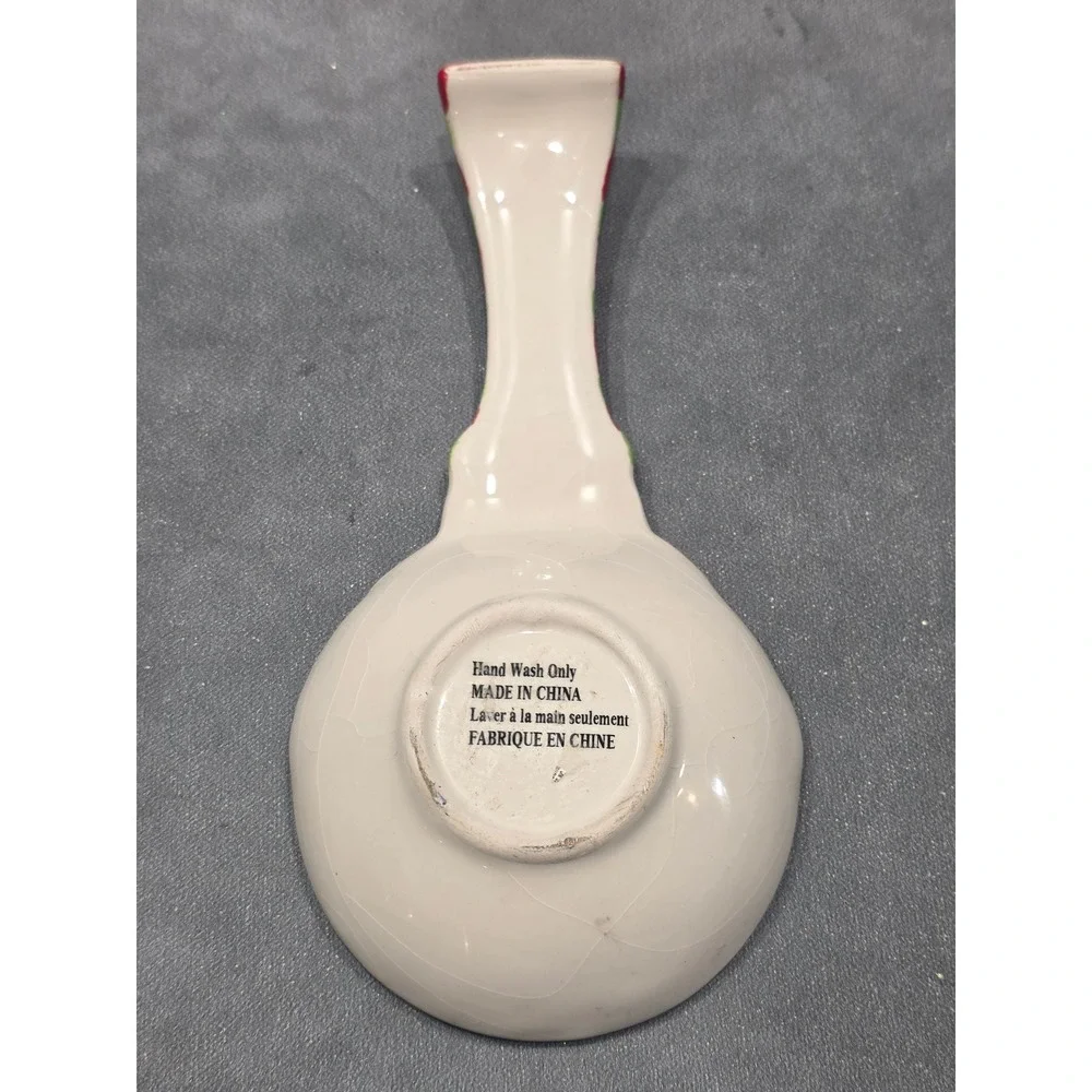 Christmas Snowman Ceramic Spoon Rest Holiday Kitchen Decor Red Green Striped Hat